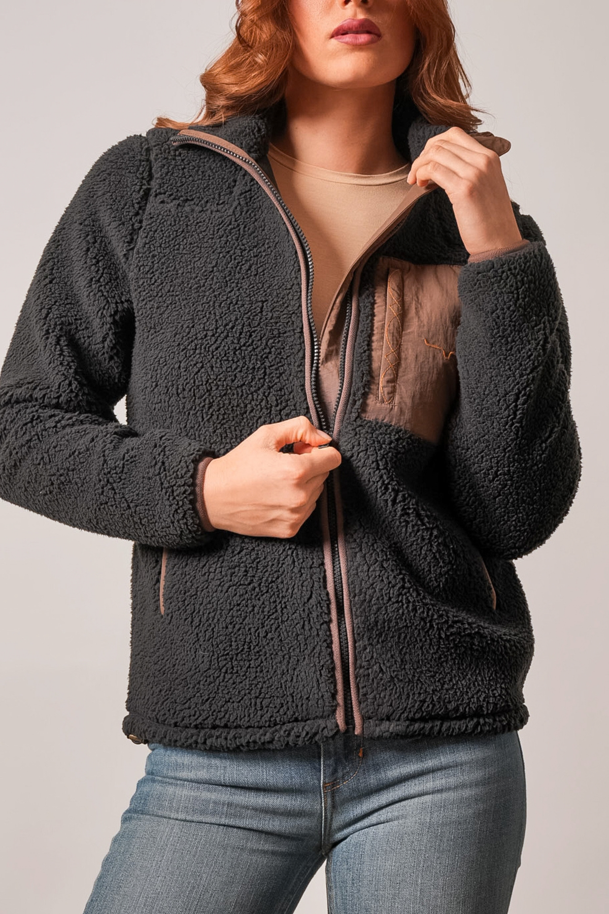 Kimes Ranch Arlee sweatshirt in Black with a front zip and embroidered Kimes Ranch logo on the chest