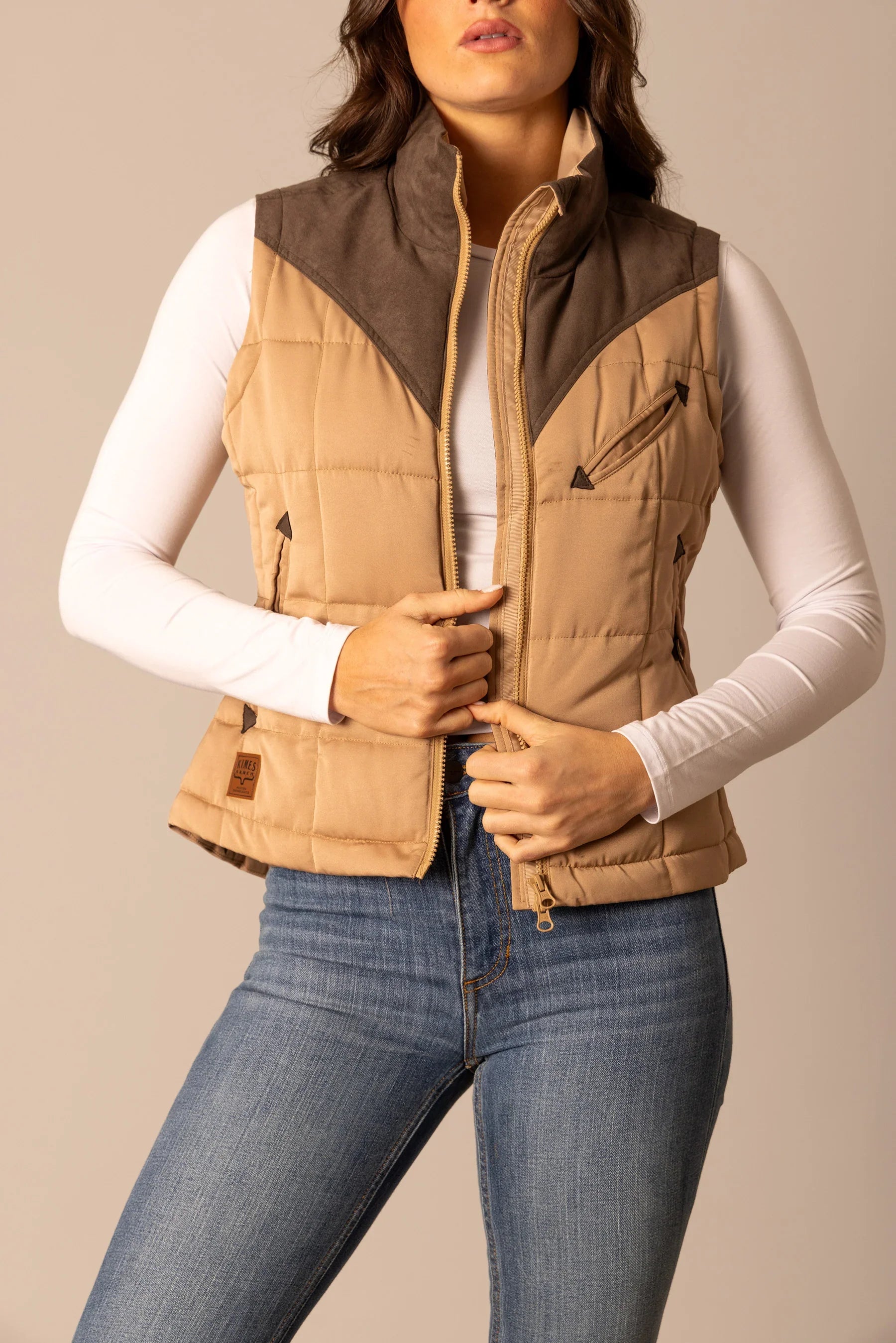 Lenora Vest | Western Nylon Vest with Horn Detail | Kimes Ranch