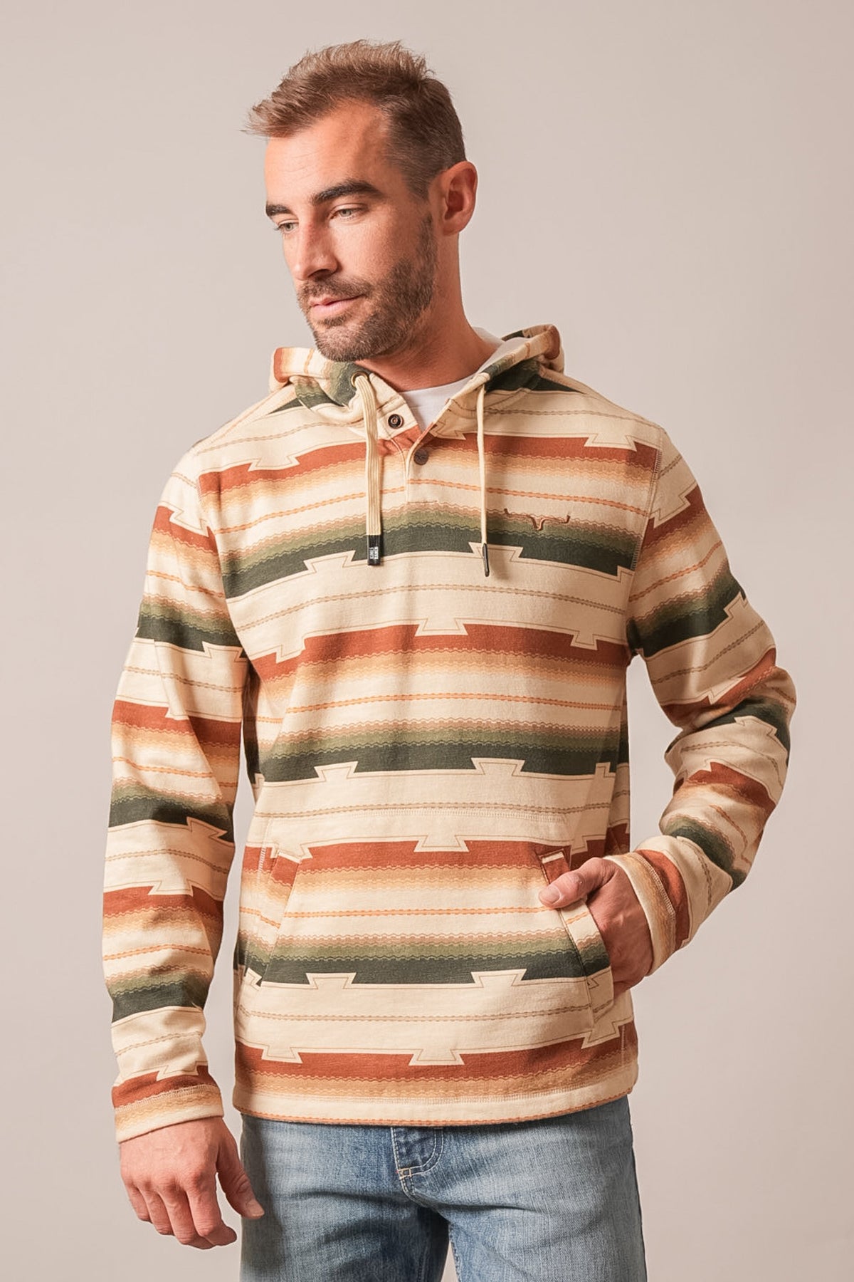 Kimes Ranch Dogwood hoodie, Natural long sleeve pullover with hood and front pouch pocket
