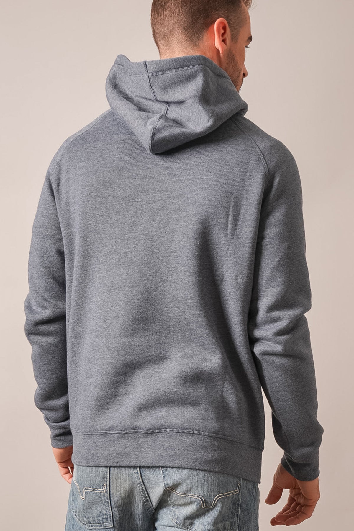 Kimes Ranch ZT Back Then navy heather men's hoodie, long sleeves, back view