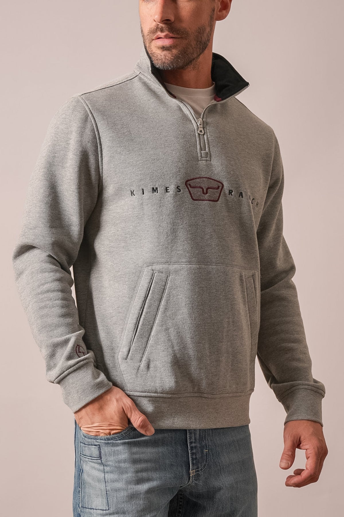 Kimes Ranch ZT Par Three sweatshirt in dark grey heather with logo and kangaroo pocket