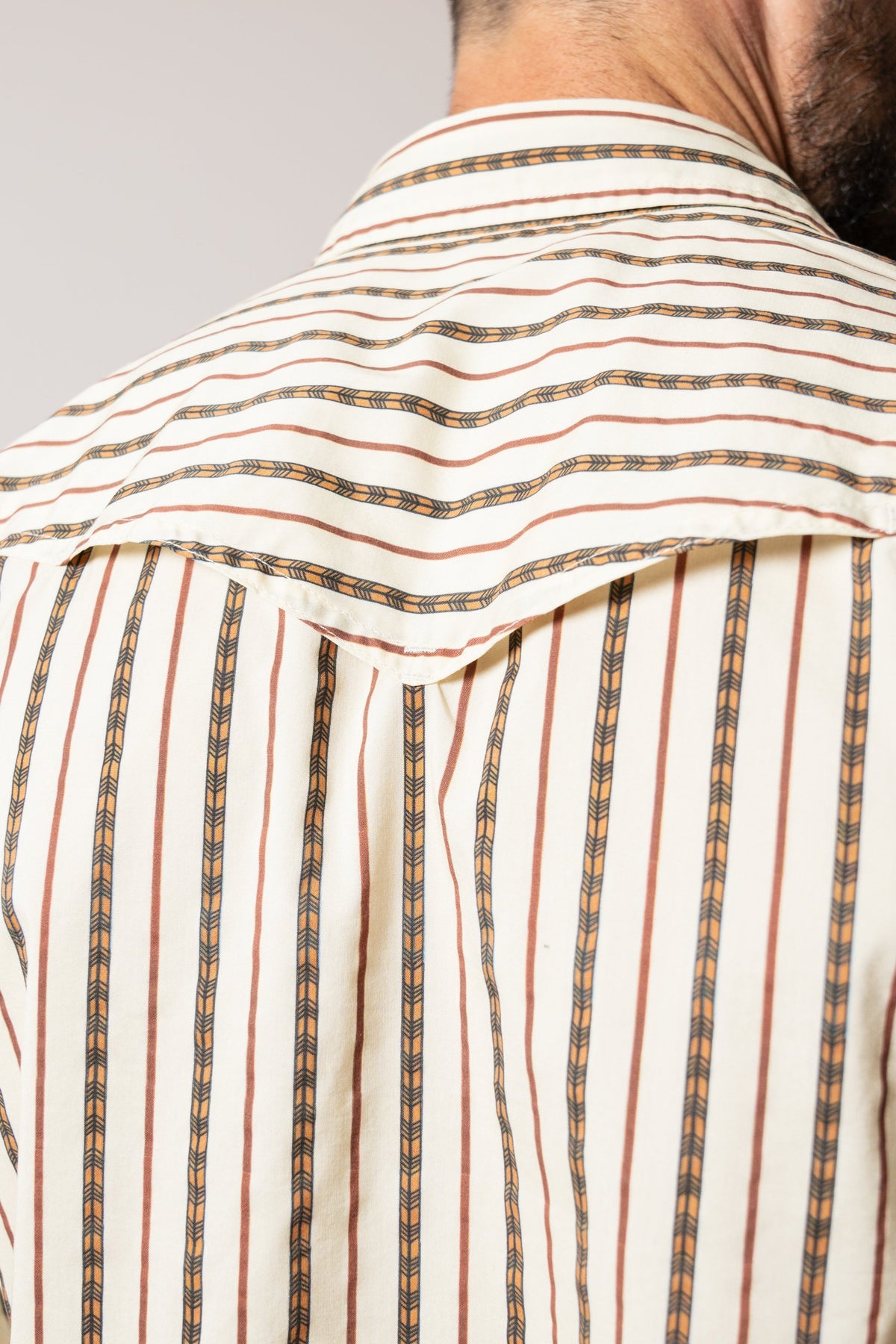Kimes Ranch ZT Solano dress shirt in Natural with vertical stripes and yoke detail on the back