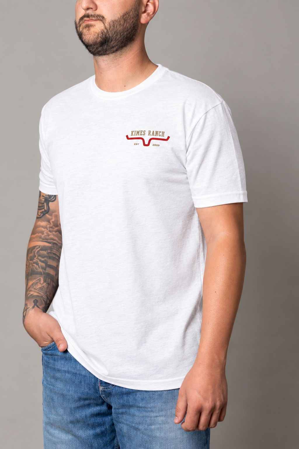 Kimes Ranch Bar Doors White t-shirt with the Kimes Ranch logo on the chest