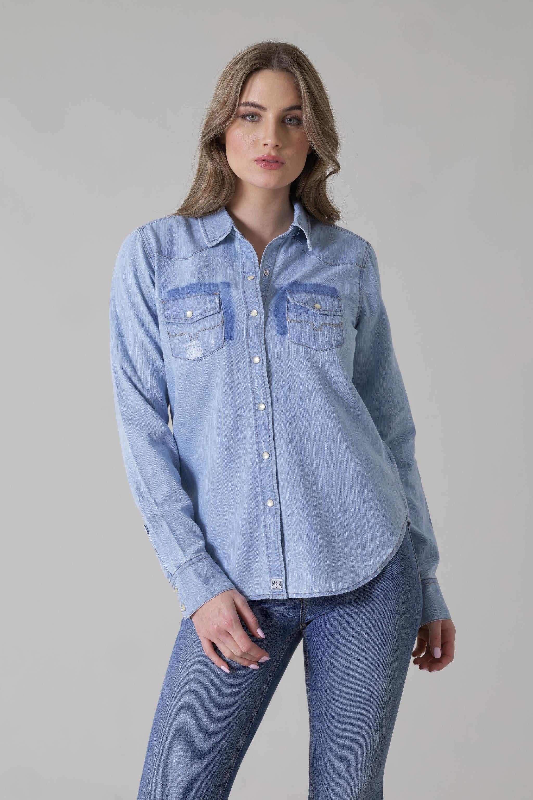 Buy online Solids Denim Regular Shirt from western wear for Women by V-mart  for ₹709 at 5% off | 2024 Limeroad.com