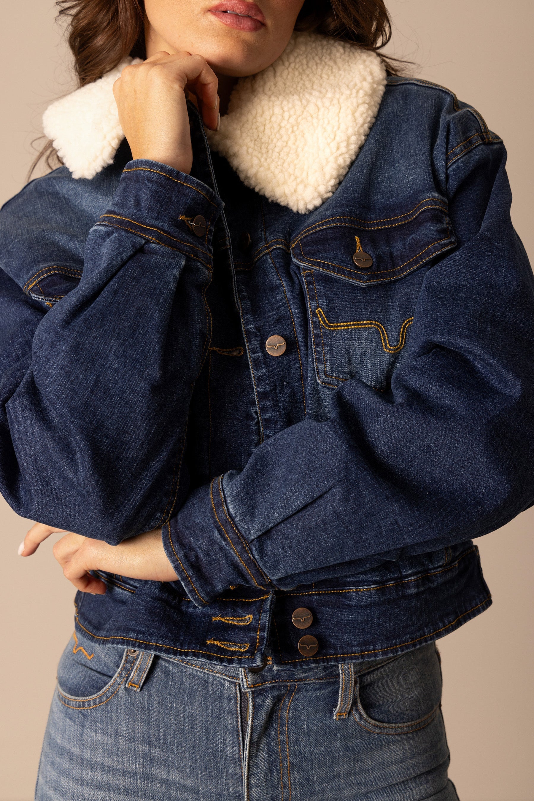 Leela Denim Jacket | Sherpa-Lined Western Cropped Jacket | Kimes Ranch