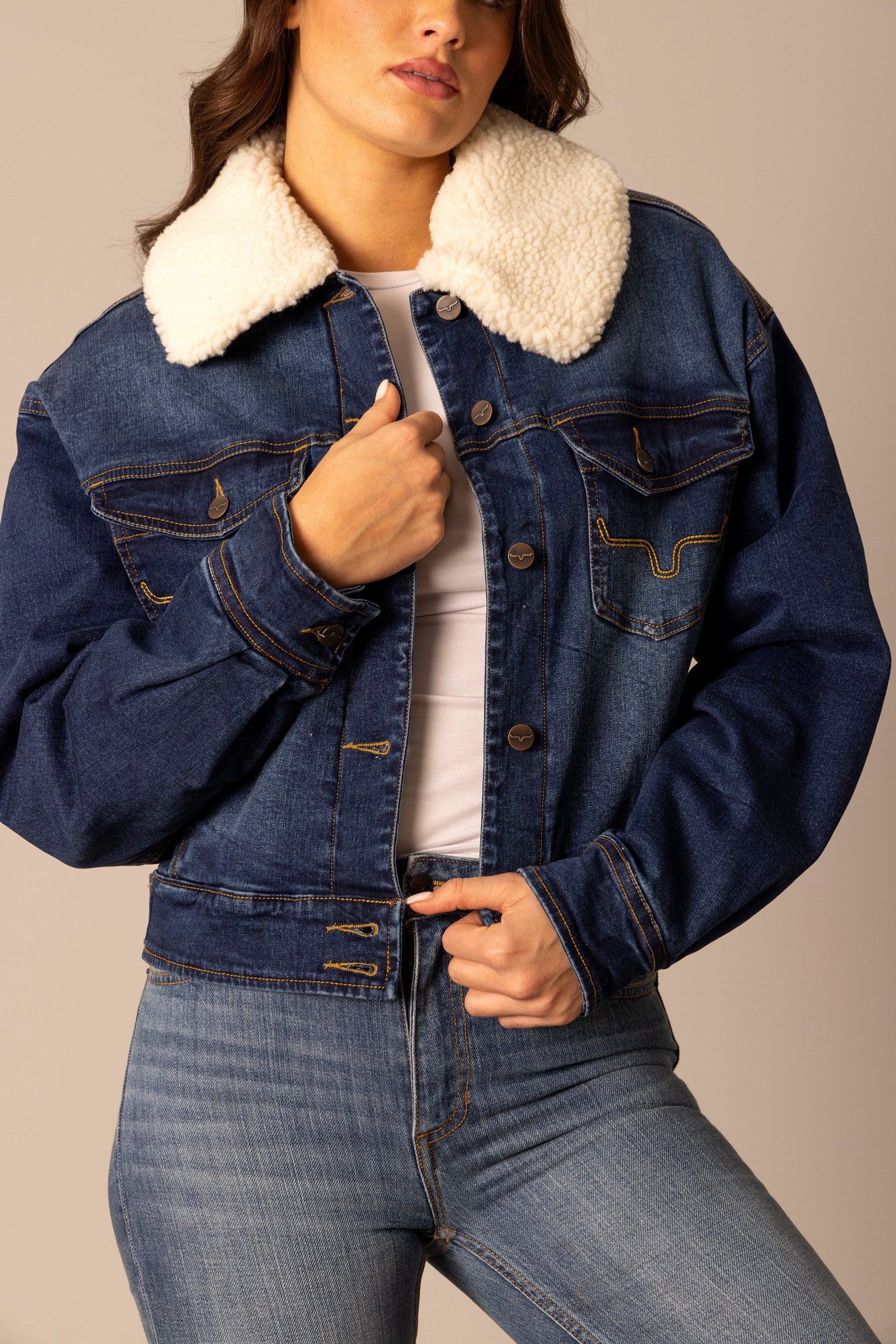 Leela Denim Jacket | Sherpa-Lined Western Cropped Jacket | Kimes Ranch