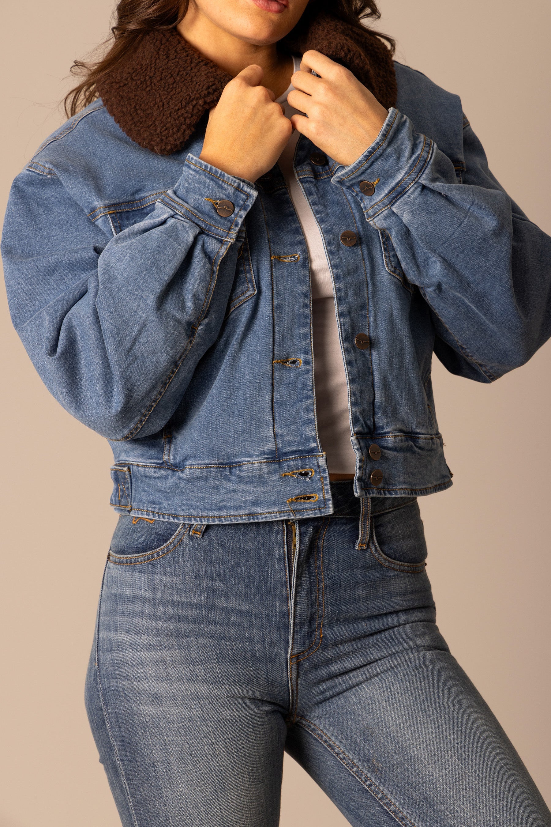 Leela Denim Jacket | Sherpa-Lined Western Cropped Jacket | Kimes Ranch