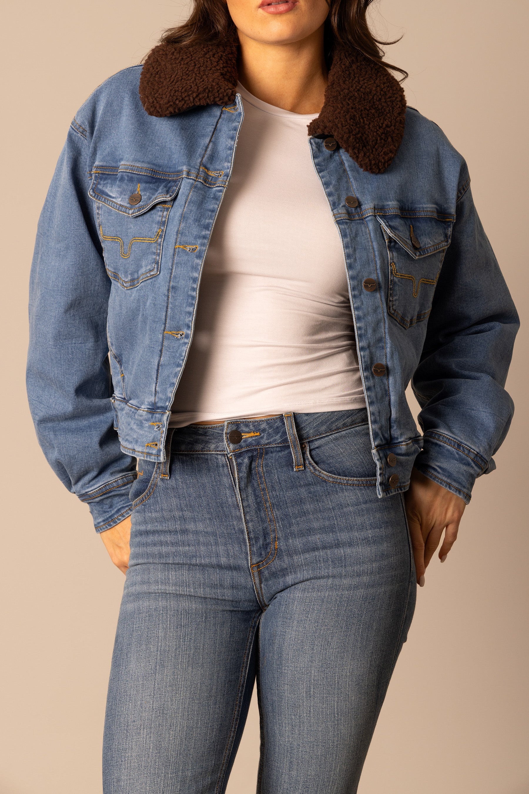 Leela Denim Jacket | Sherpa-Lined Western Cropped Jacket | Kimes Ranch