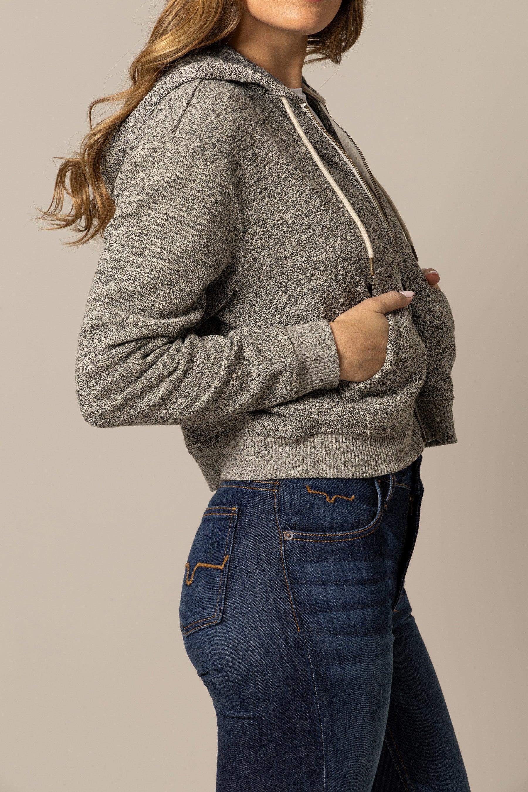 Shelly Hoodie | Cropped Heather Zip-Up with Drawstring | Kimes Ranch