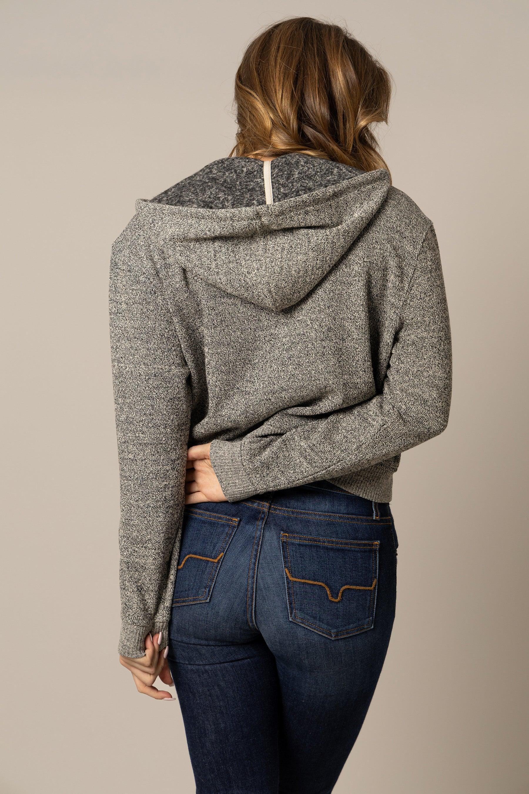 Shelly Hoodie | Cropped Heather Zip-Up with Drawstring | Kimes Ranch