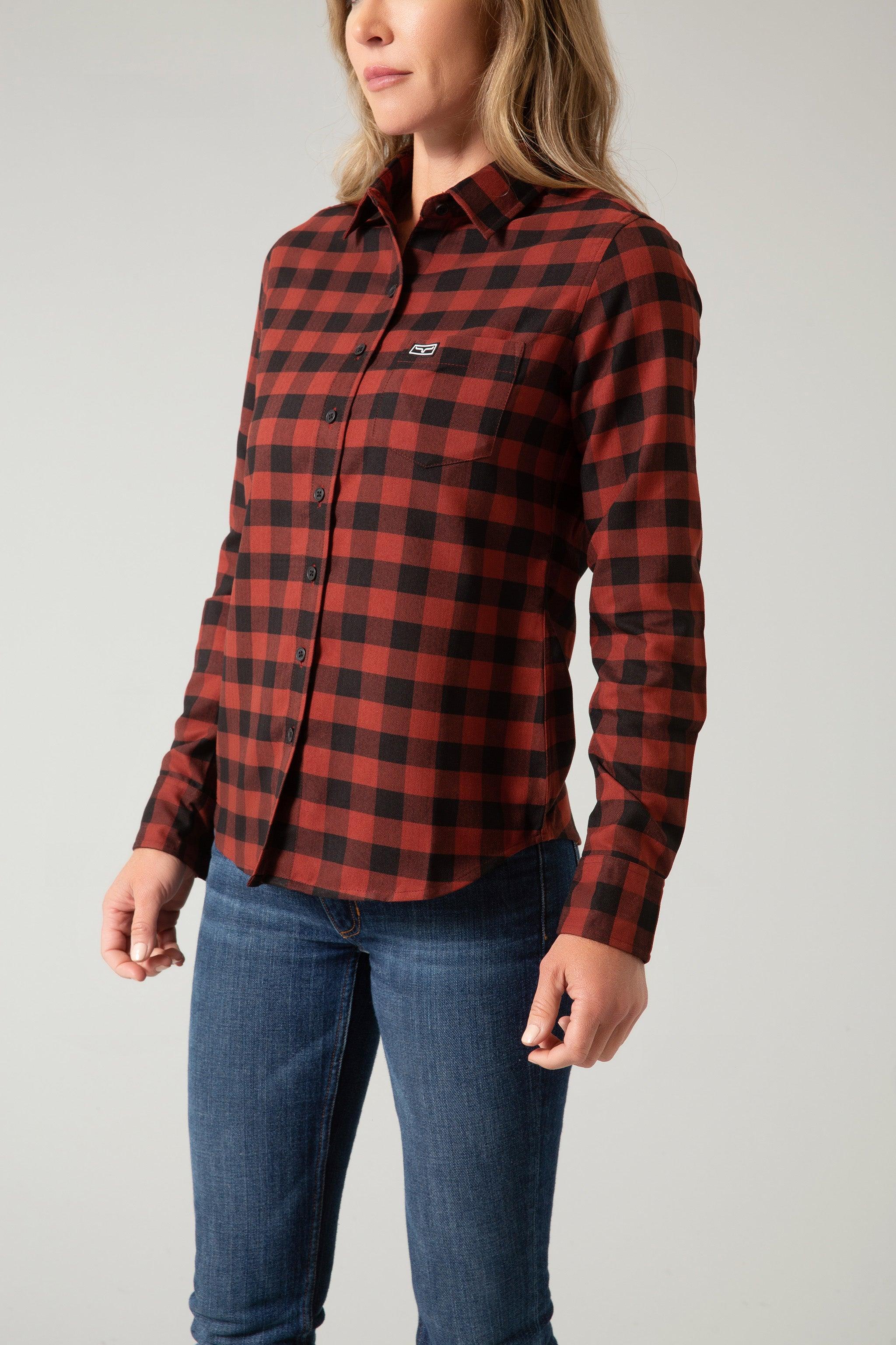ladies red dress shirt Kimes Ranch Women's Garrison Plaid Shirt