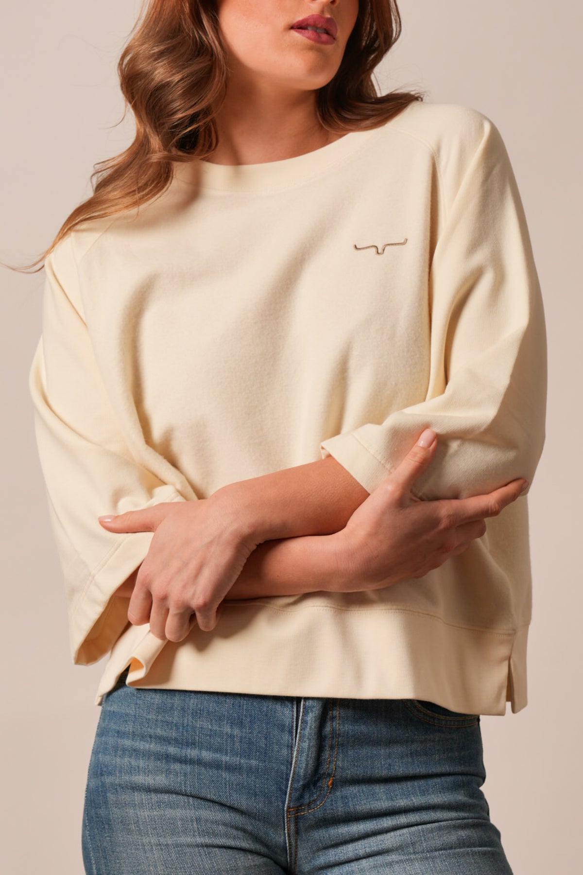 Kimes Ranch Addy sweatshirt in Natural with long sleeves and Kimes Ranch logo on the chest