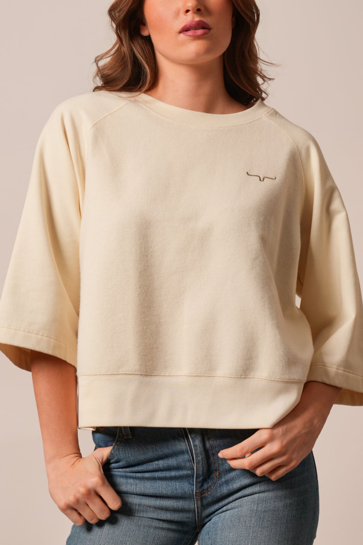 Kimes Ranch Addy sweatshirt in Natural with crewneck, kimono sleeves, and Kimes Ranch logo on the chest