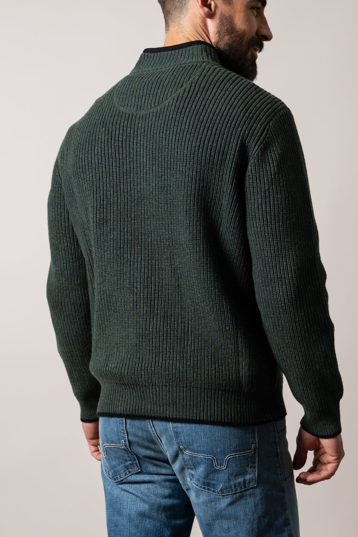 Kimes Ranch Barton Green sweatshirt, ribbed knit, long sleeves, back view