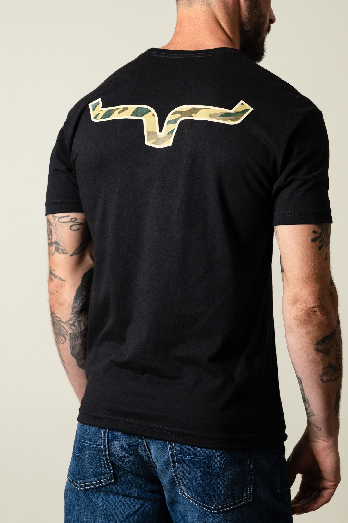 Kimes Ranch Camo Back Shirt; #color_black