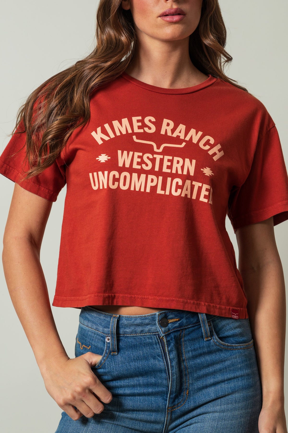 Kimes Ranch Cavell shirt in burnt red with Western Uncomplicated print