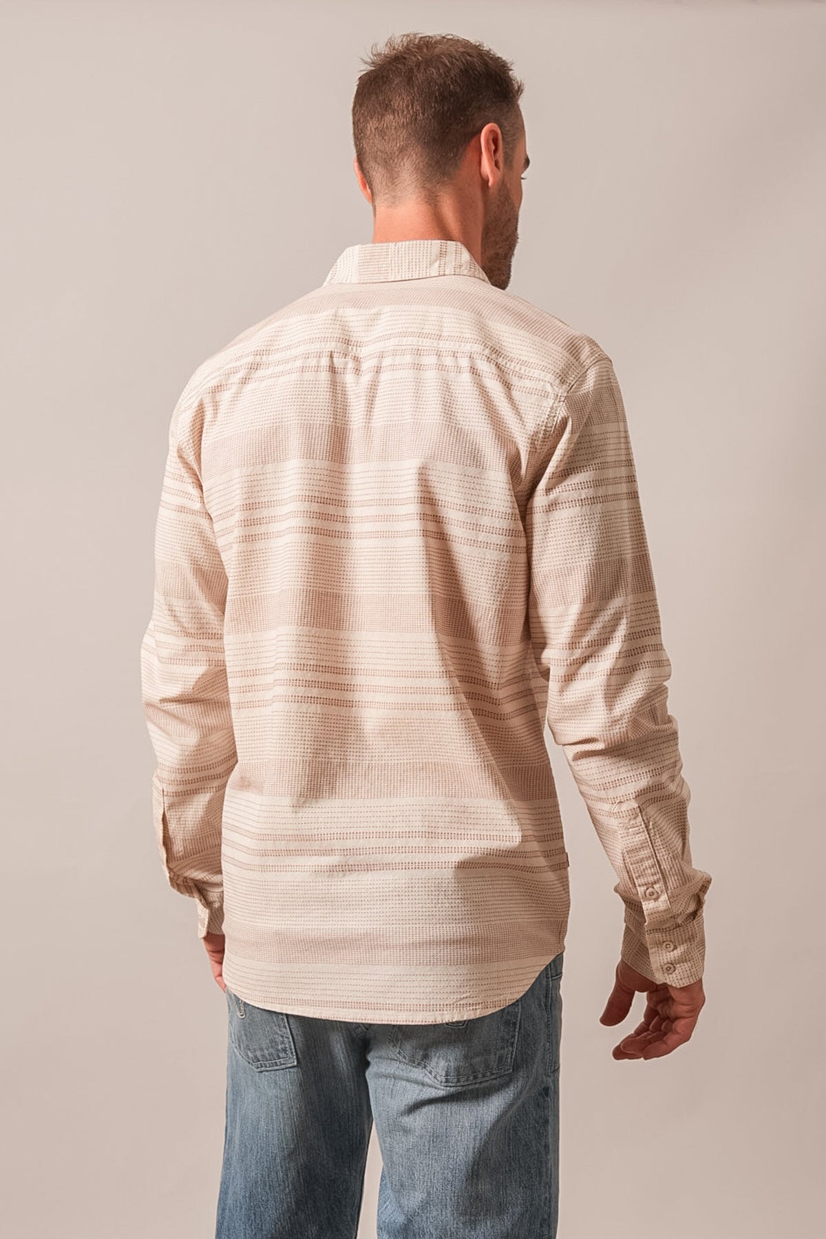 Kimes Ranch Dash dress shirt in natural, back view