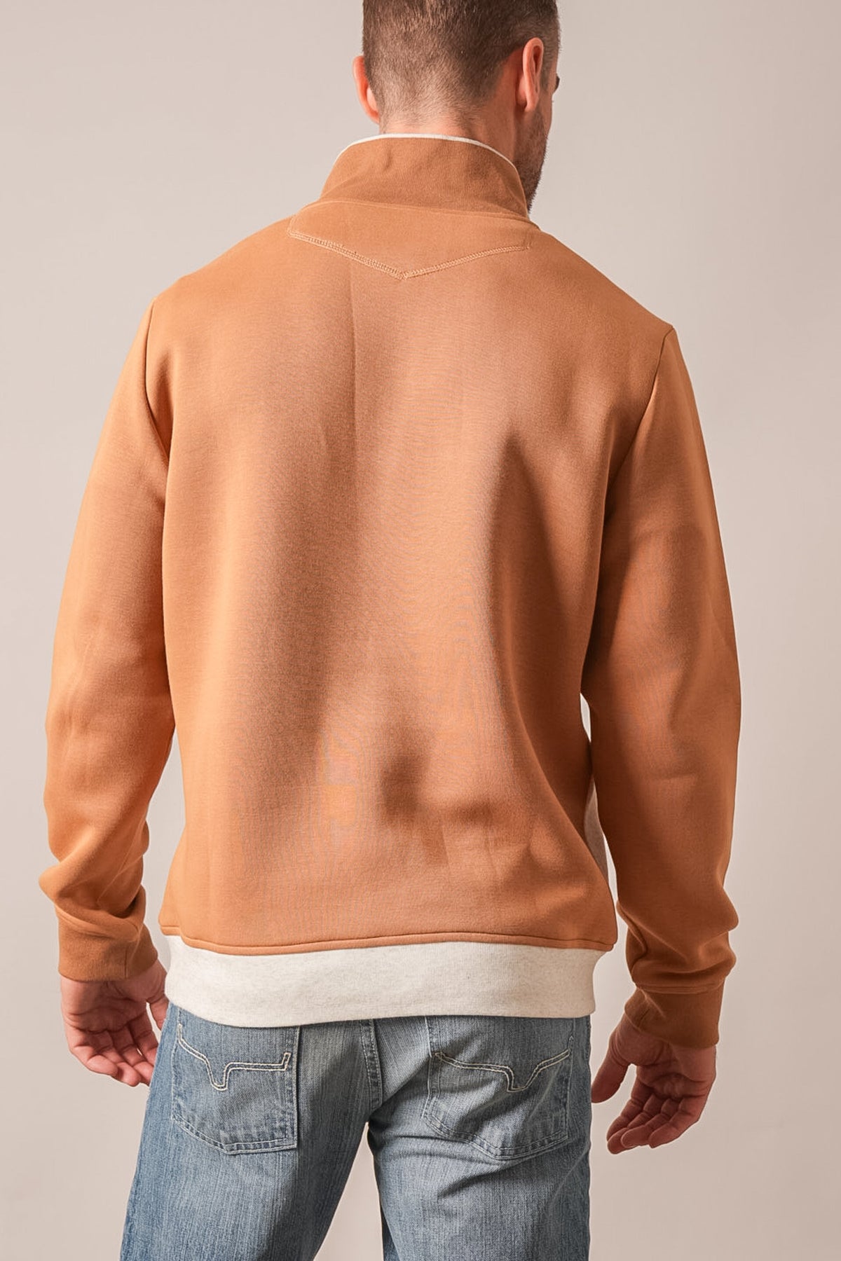 Kimes Ranch Doncast sweatshirt in Work Wear Brown, back view with V-yoke seam