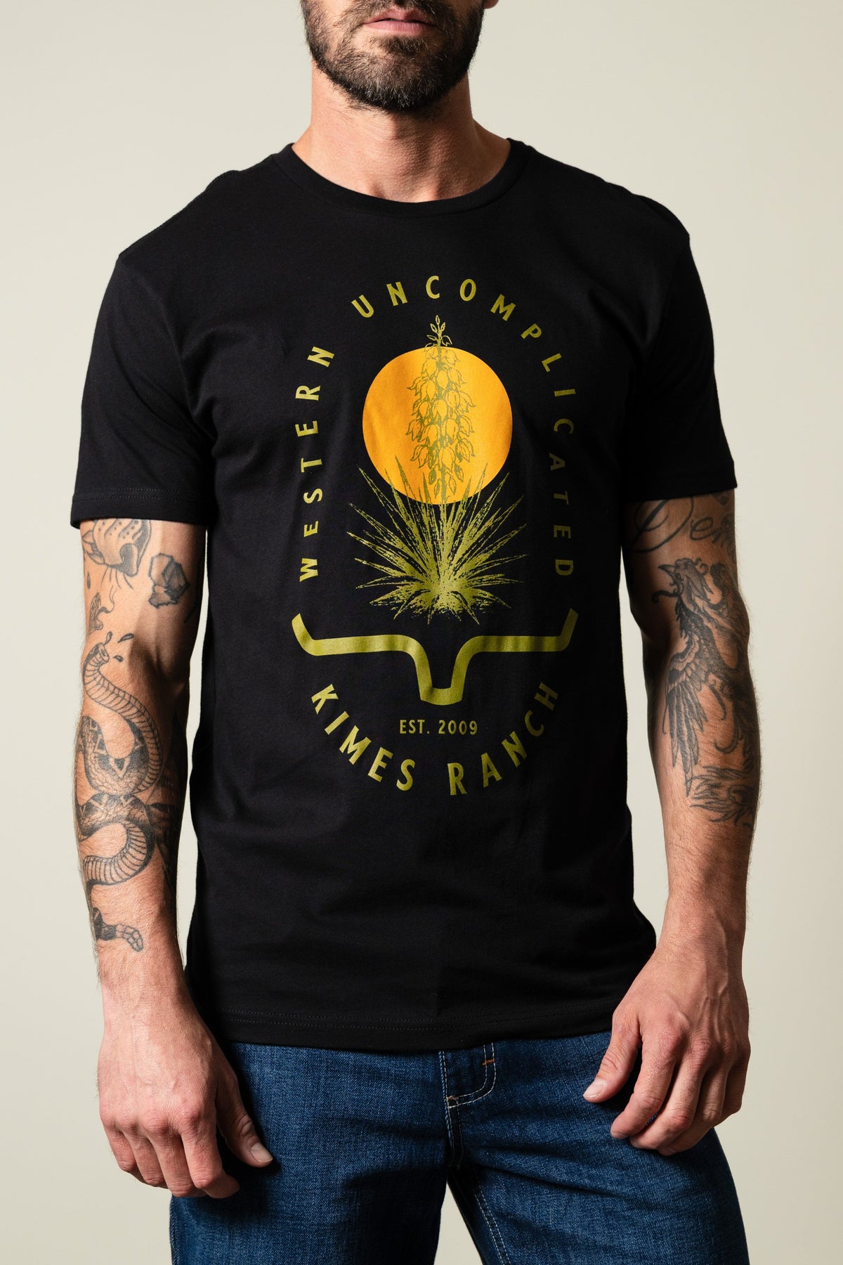 Black Drought Resistant shirt with Western Uncomplicated graphic print; #color_black