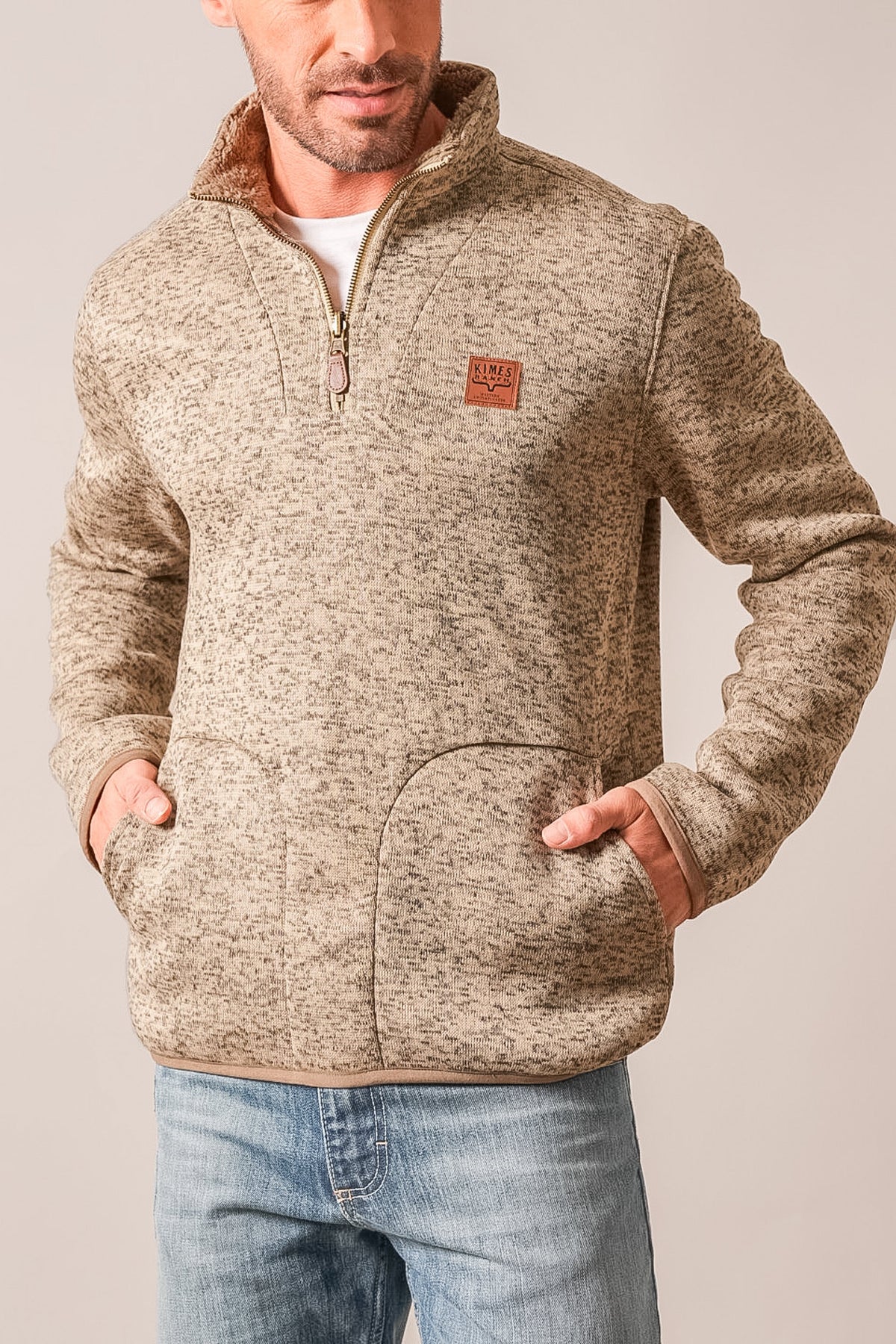 Kimes Ranch Fontana sweatshirt in Natural with a half-zip collar and front pockets