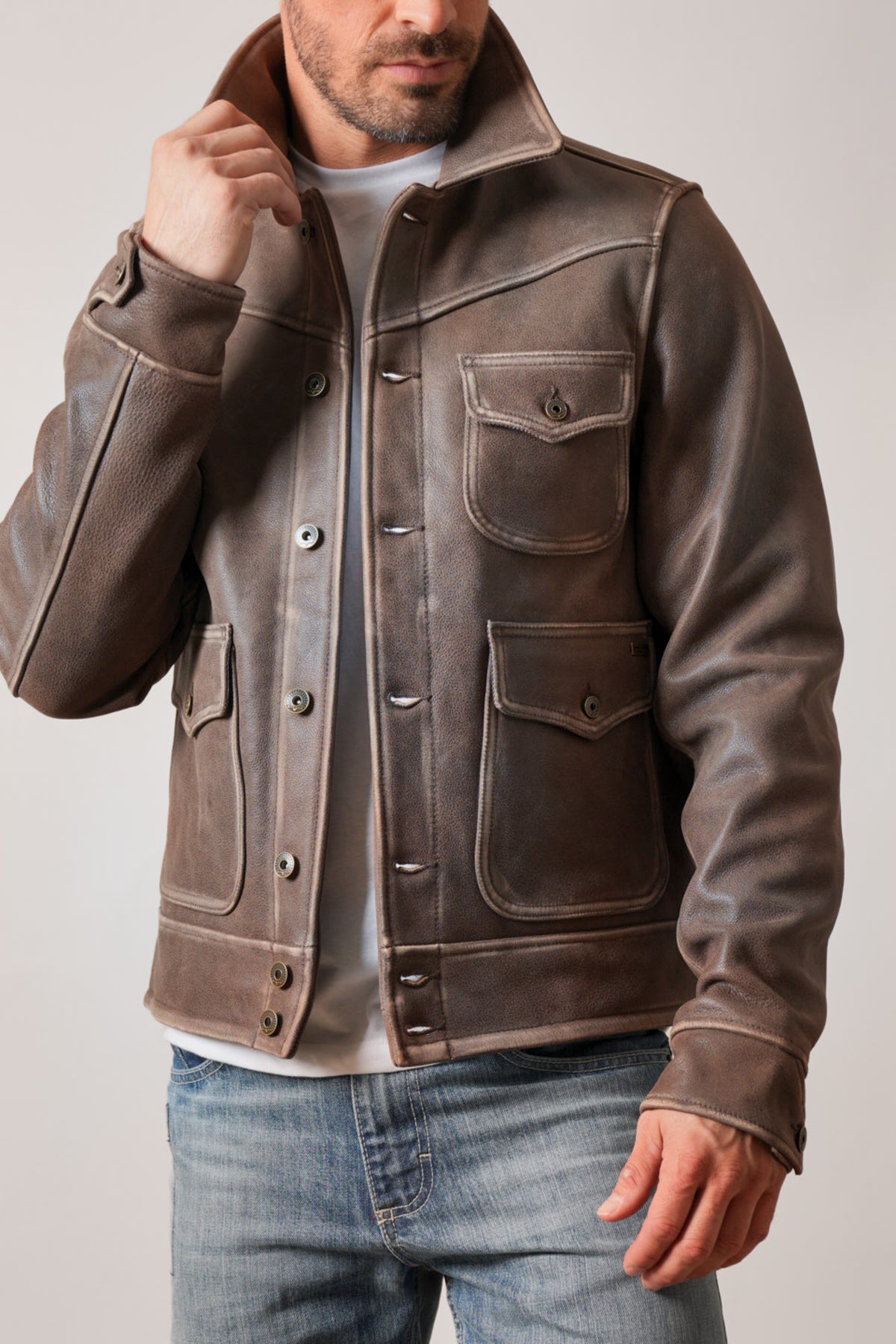 Kimes Ranch Oakmont brown long-sleeve jacket with button closure and flap pockets