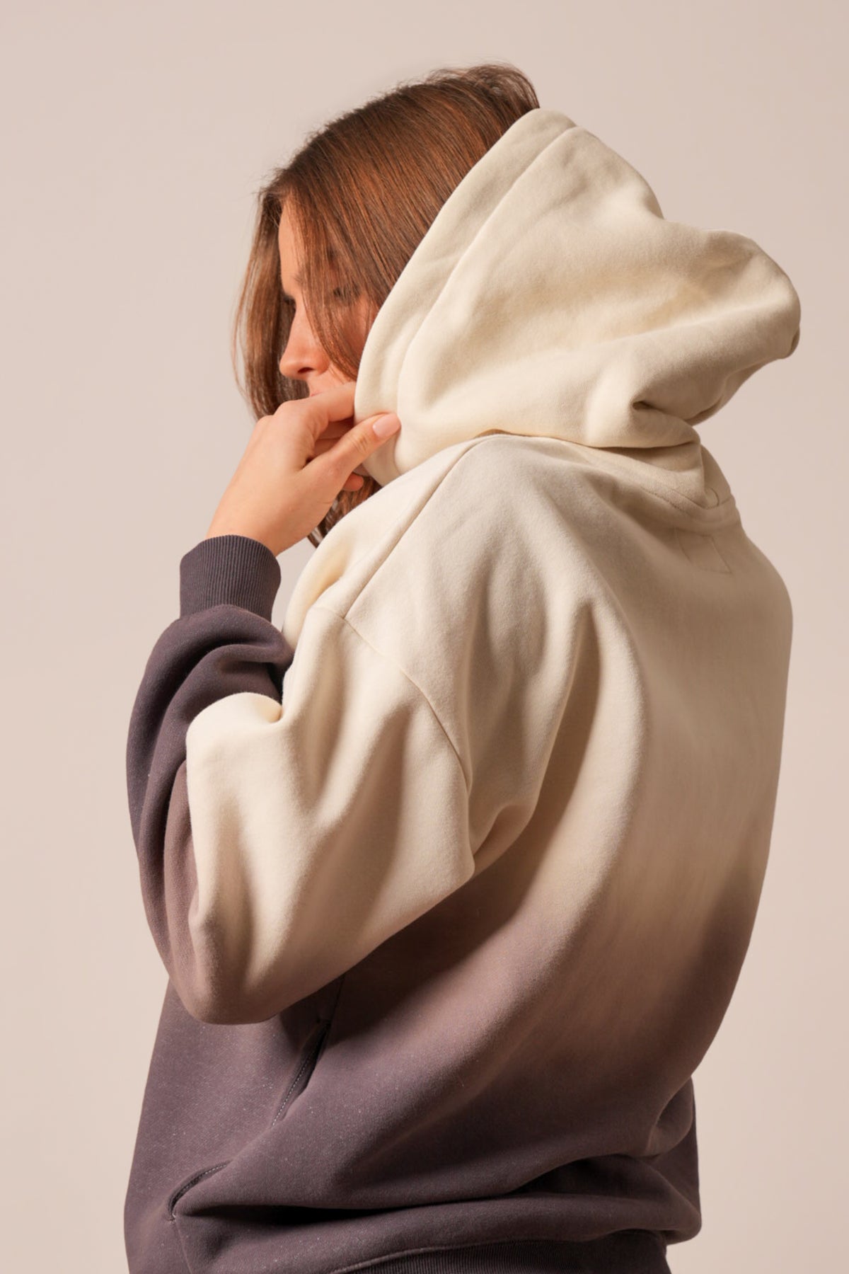 Kimes Ranch Sloane hoodie in Natural showing cream hood, body, and grey sleeves