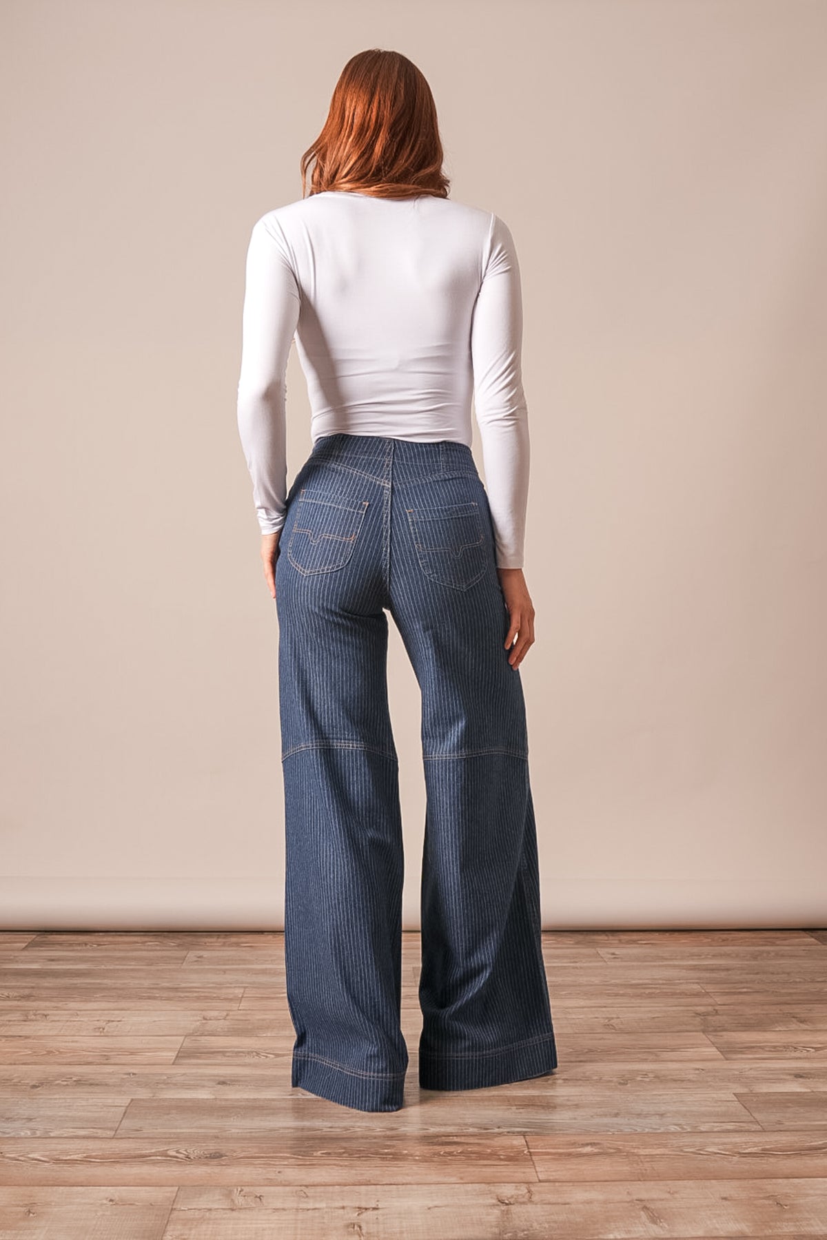 Kimes Ranch Sofie jeans in Mini Stripe featuring back pockets and wide-leg silhouette