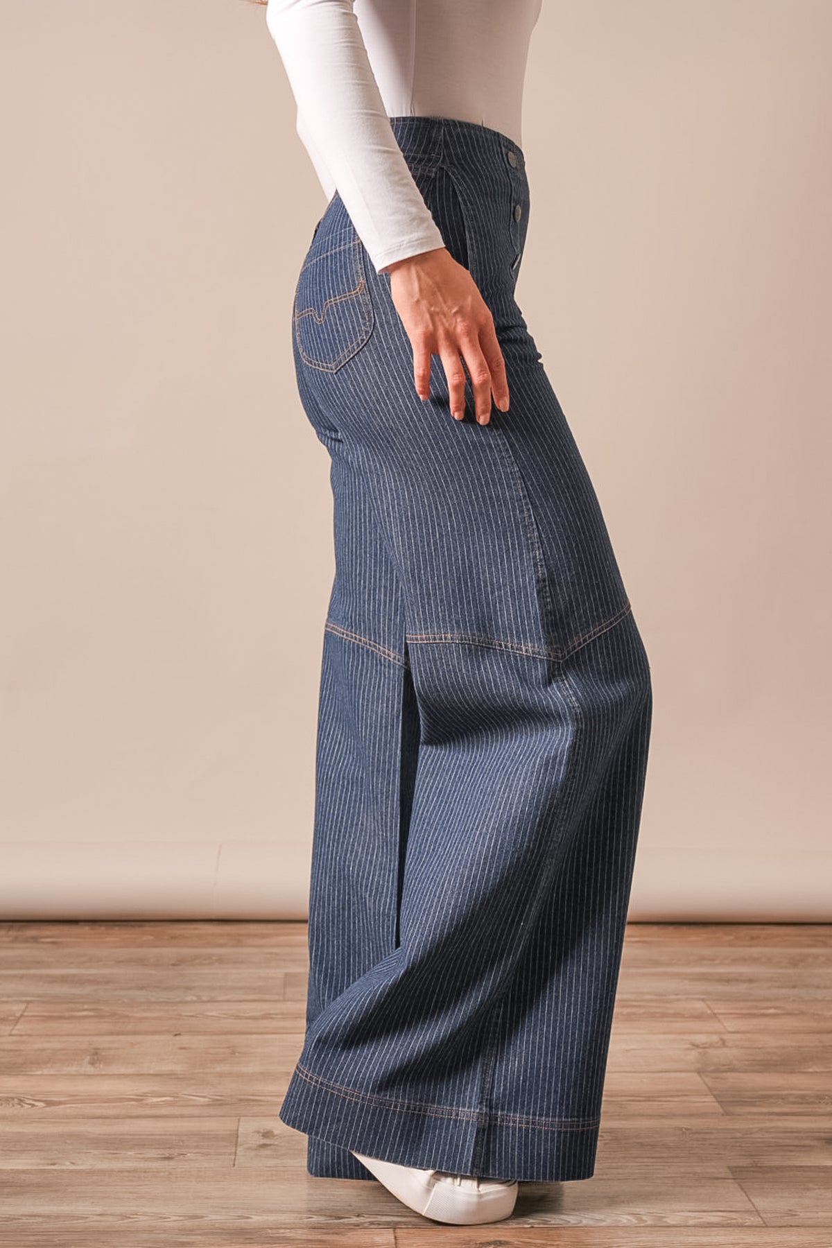 Kimes Ranch Sofie jeans in Mini Stripe, back view