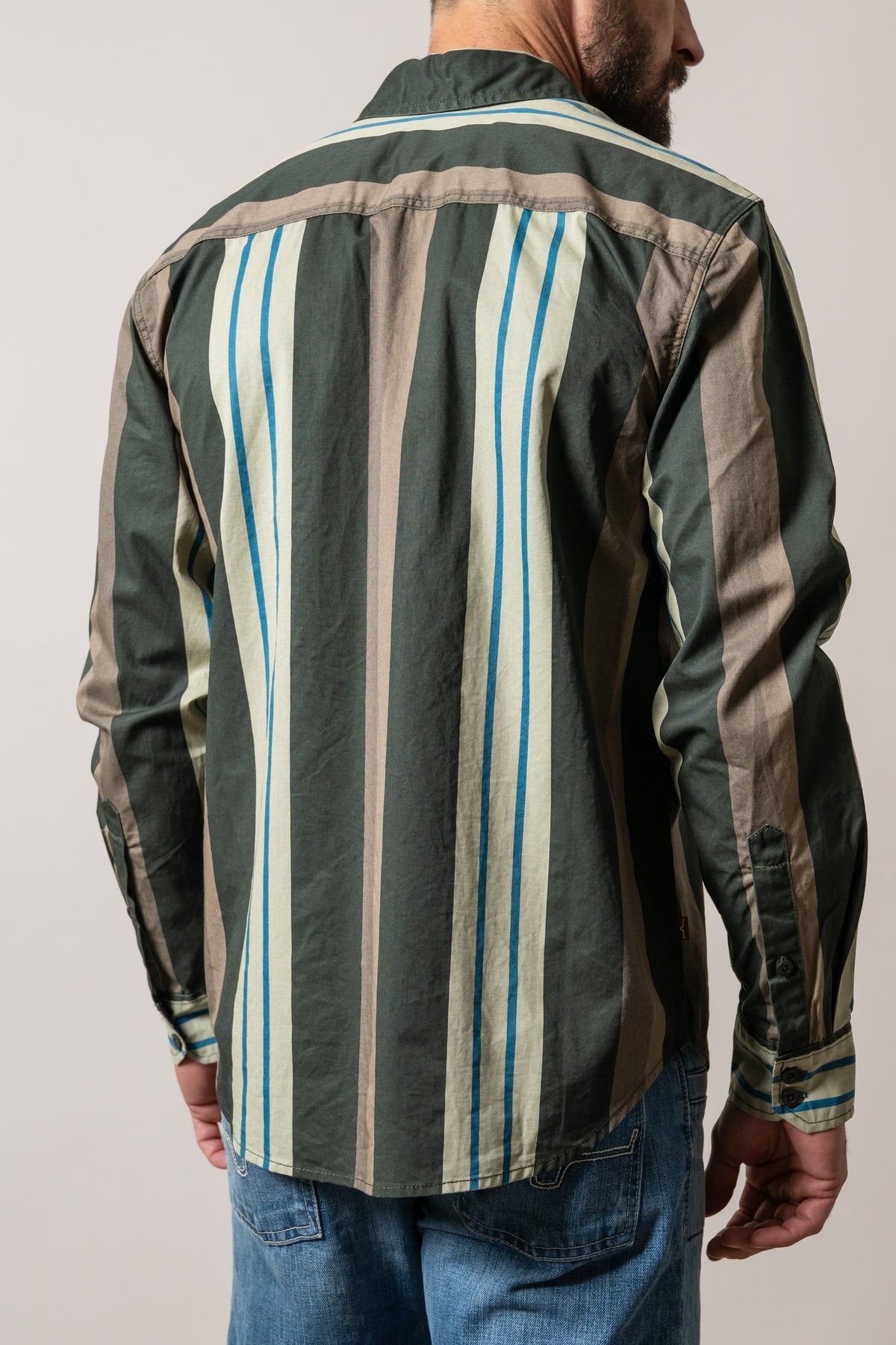 Kimes Ranch ZT Noxx long sleeve button down dress shirt in Forest with striped back