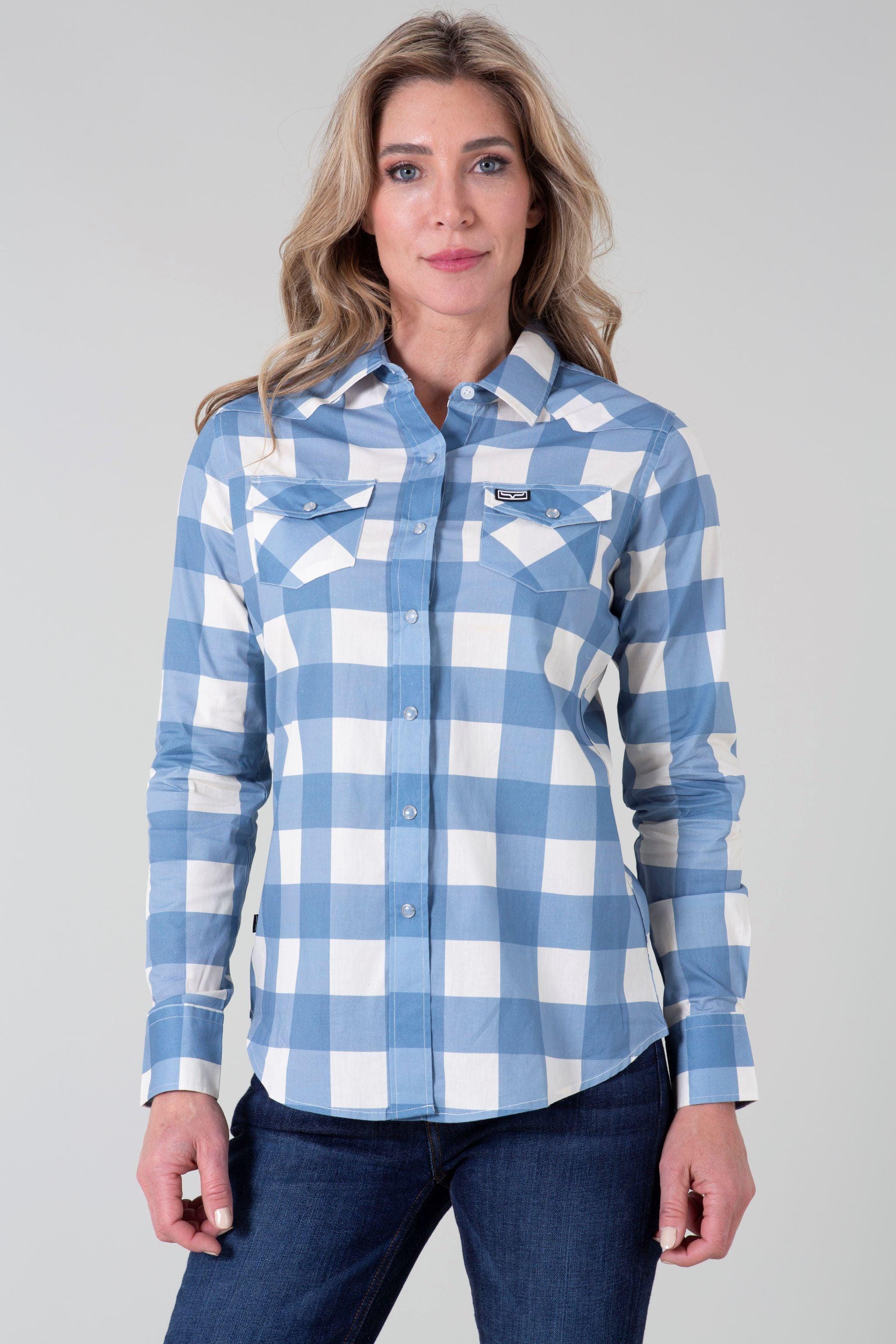 plaid dress shirt womens HamLen Women's Plaid Button Down Shirts Cotton Casual Long Sleeve Flannel Shirt Tops with Pocket Blue at Amazon Women's Clothing store