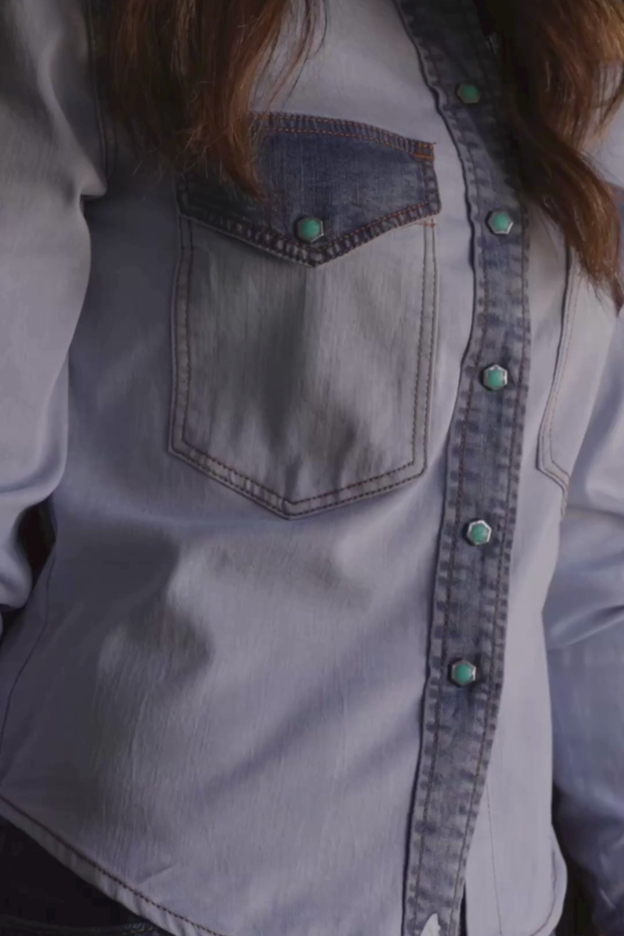 Rayna Denim Shirt | Tencel Snap Top with Contrast Yoke | Kimes Ranch