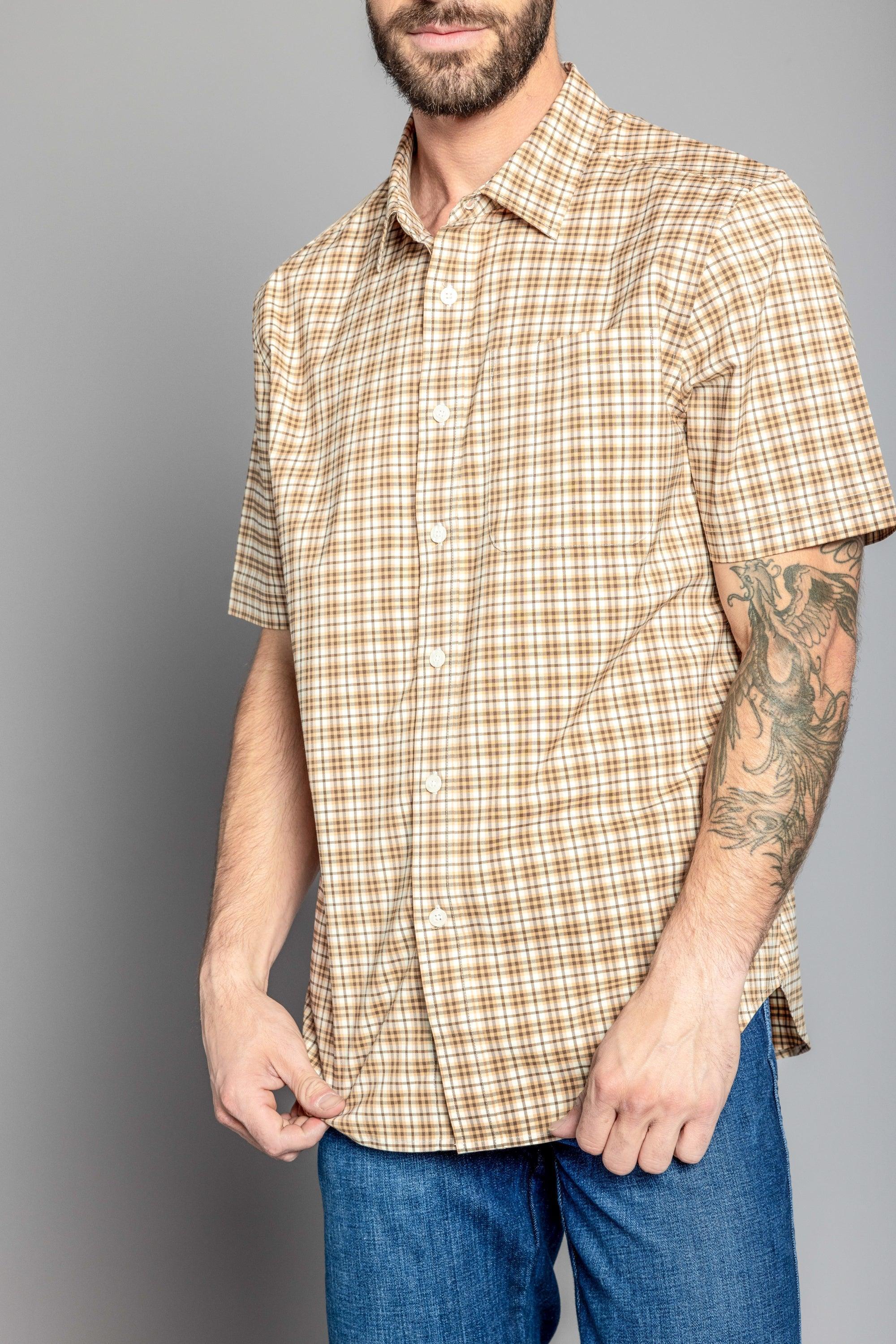 mens brown check dress shirt Light brown checkered flannel shirt