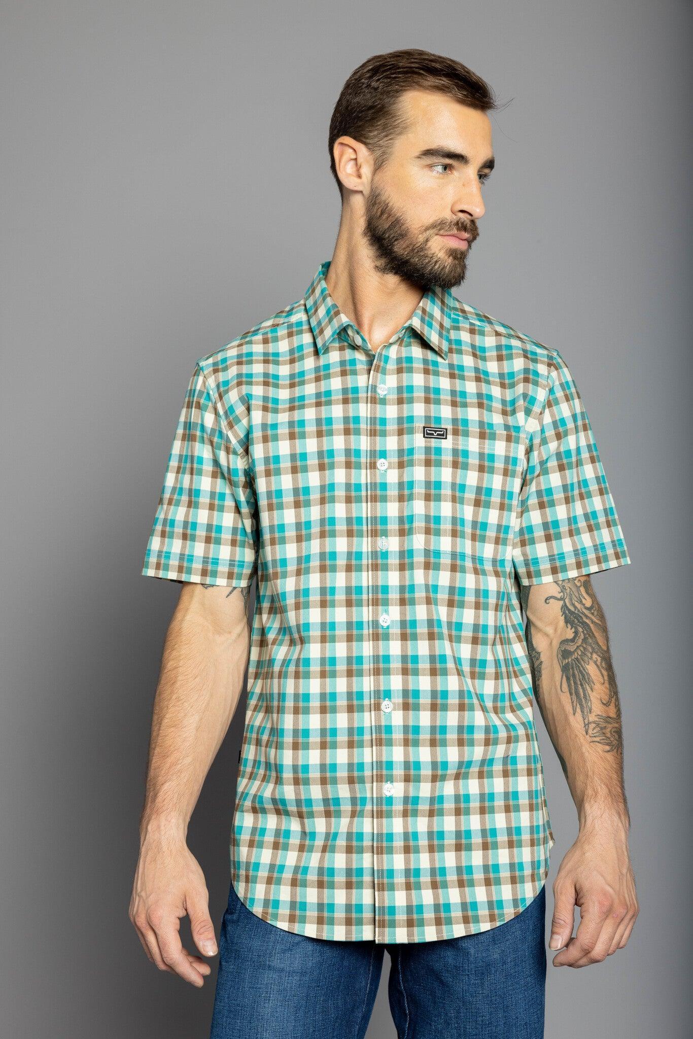 Kimes Ranch Men's Go Round Gold Plaid Shirt Small Kimes Ranch Men's Go Round Gold Plaid Shirt Small