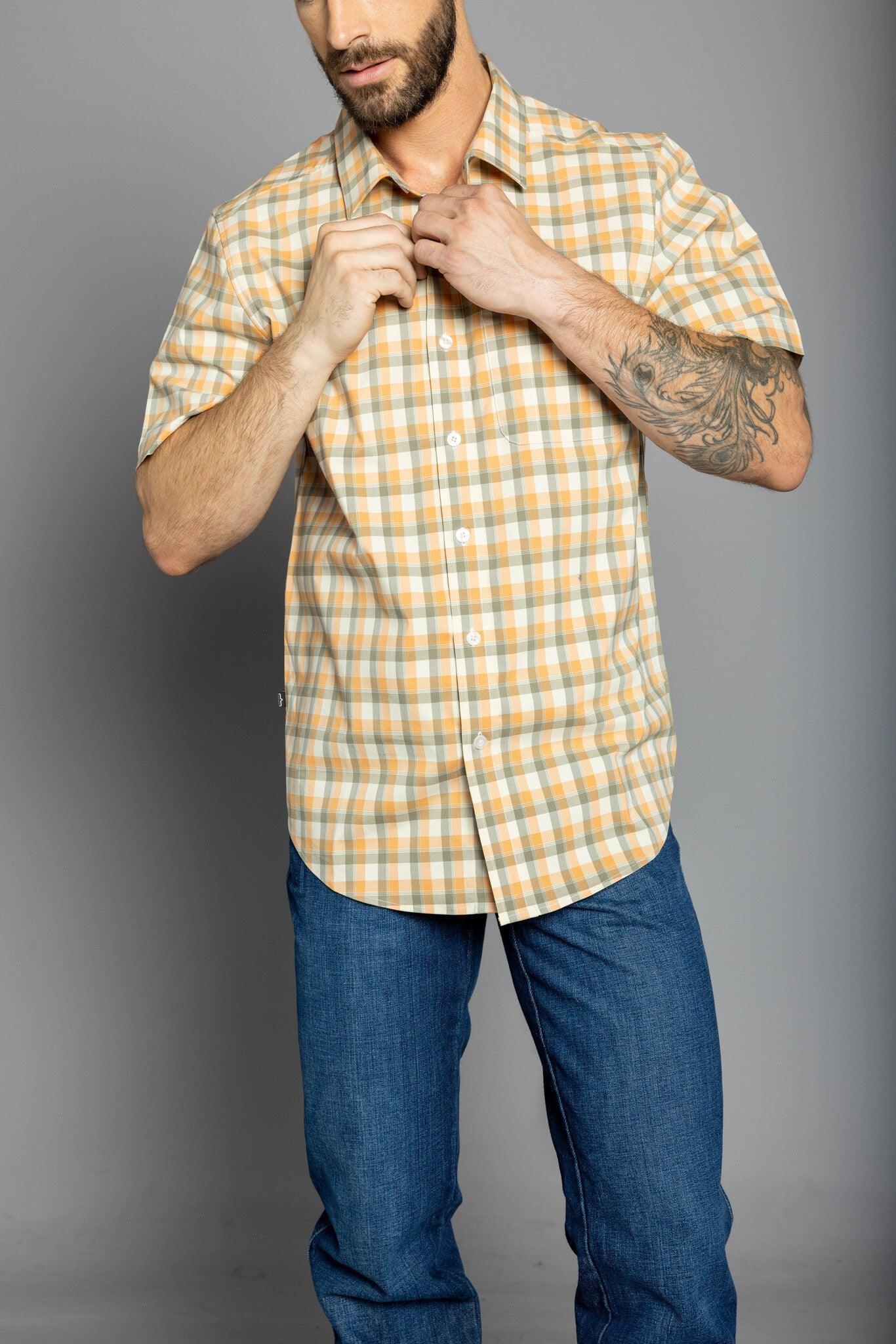 Kimes Ranch Men's Go Round Gold Plaid Shirt Small Kimes Ranch Men's Go Round Gold Plaid Shirt Small