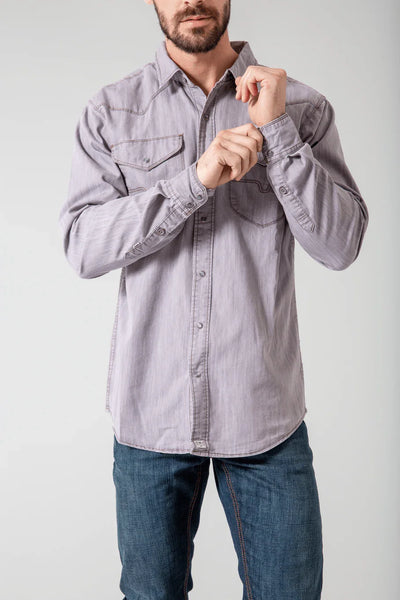 mens denim dress shirt Kimes Ranch Men's Grimes Shirt Small Grey Denim